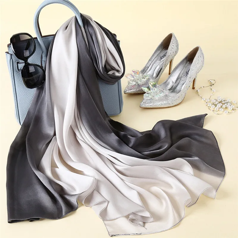 180*90cm Women's Silk Gradient Colorful Scarf Fashion Lady Scarves Soft Solid Shawls 12 Colors |