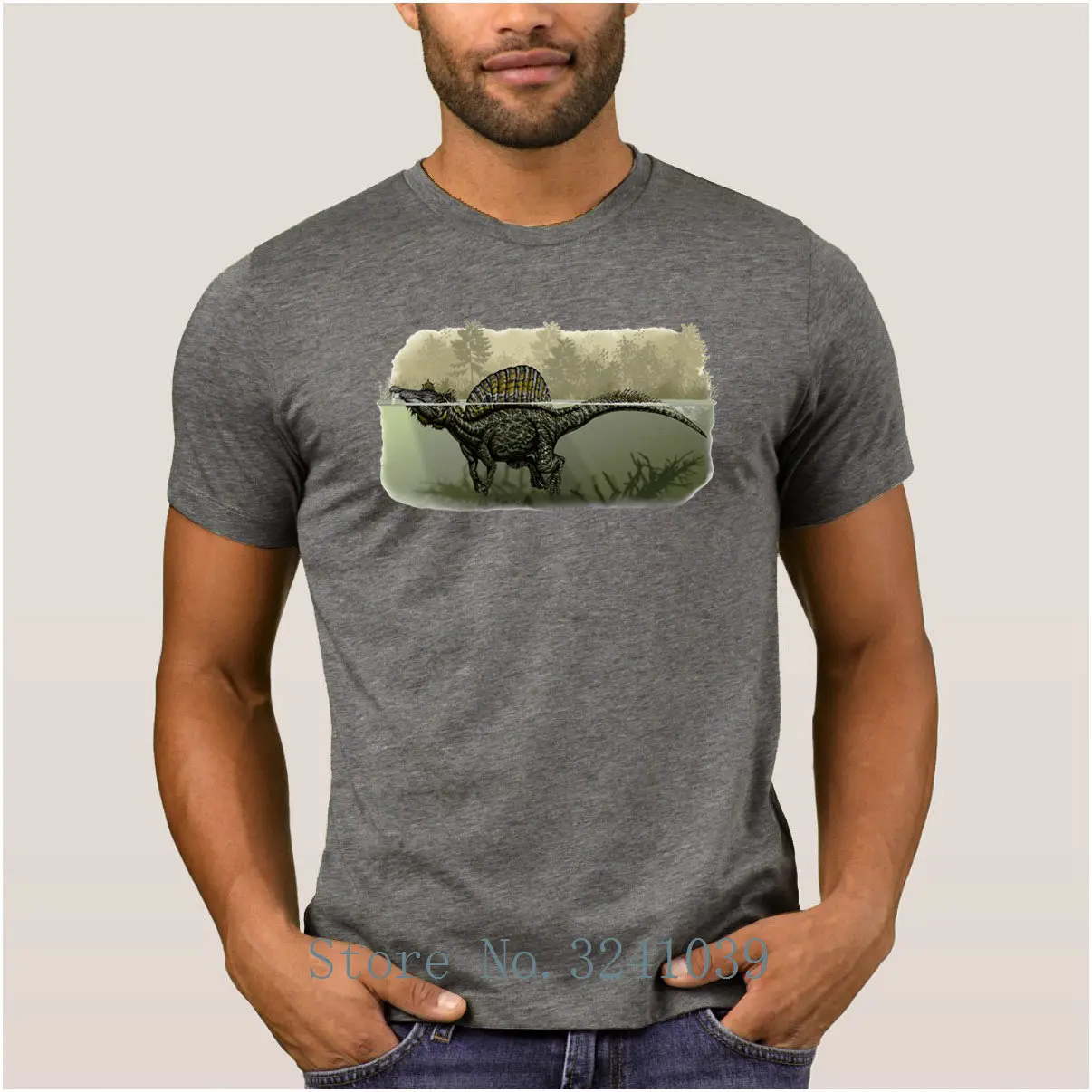 

Print Comical spinosaurus men's t shirt cartoon Spring Famous Dinosaur Soft t-shirt men Leisure tee shirt man 100% cotton