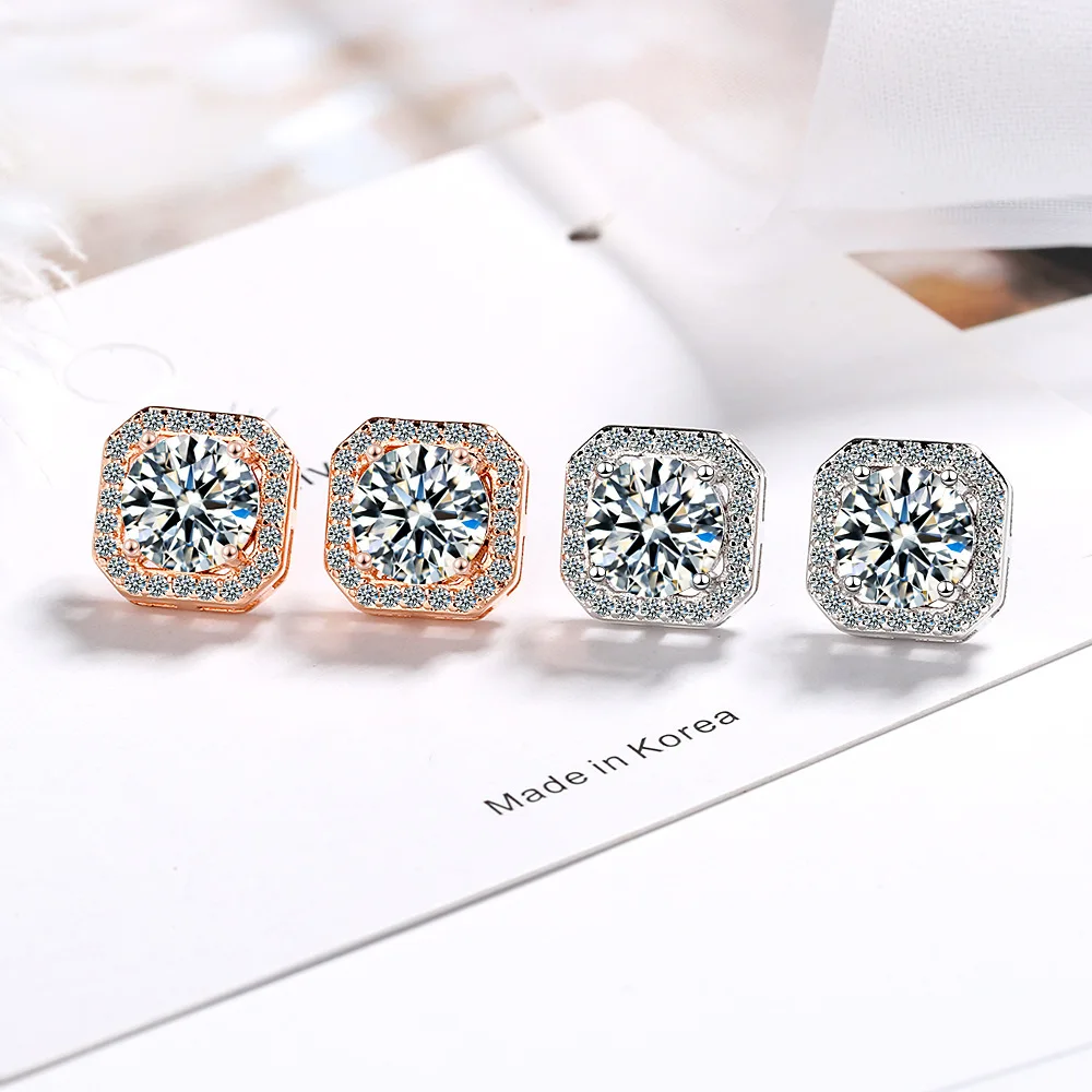 

925 Sterling Silver Square Zircon Stud Earrings For Women Fashion Luxury Jewelry Wholesale Cheap Items With Free Shipping
