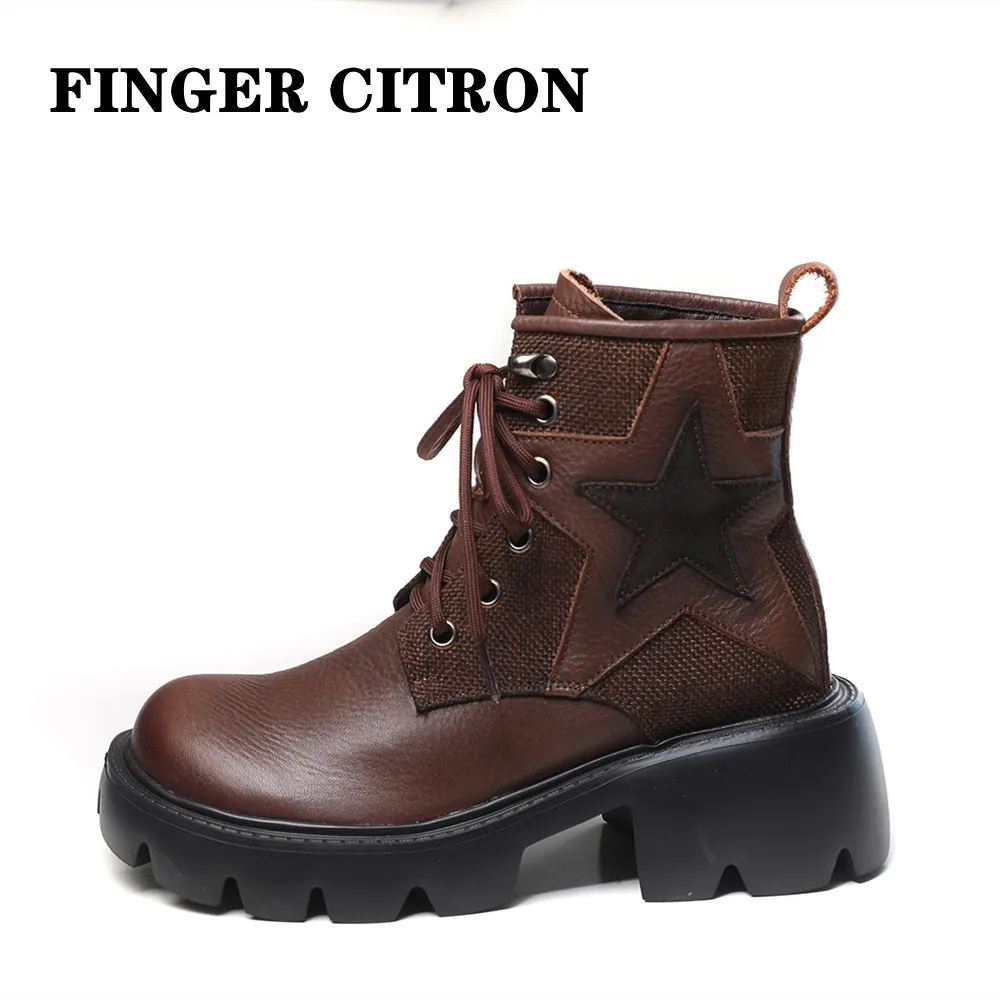 

Finger Citron Women Chelsea Anckle Boots Genuine Cow Leather For Spring Autumn Winter Platform Stylish By Handmade Size 35--40