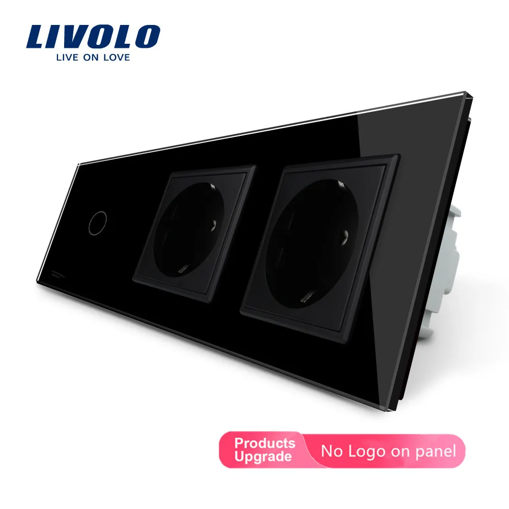 Livolo ЕС стандартный разъем питания, AC 220~ 250 В, Хрустальная стеклянная розетка панель, 2 комплекта настенных розеток с сенсорным выключателем, без логотипа