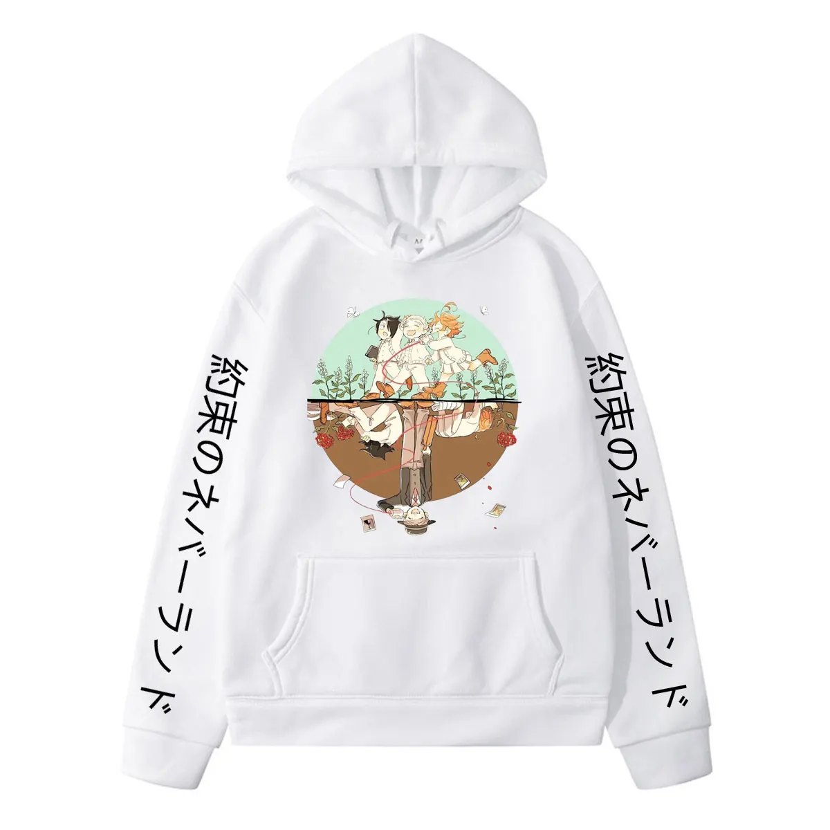 

Pure Cotton Anime The Promised Neverland Long Sleeve Hoodie Manga Emma Norman Ray Printed Streetswear Hoodies Men's Women's