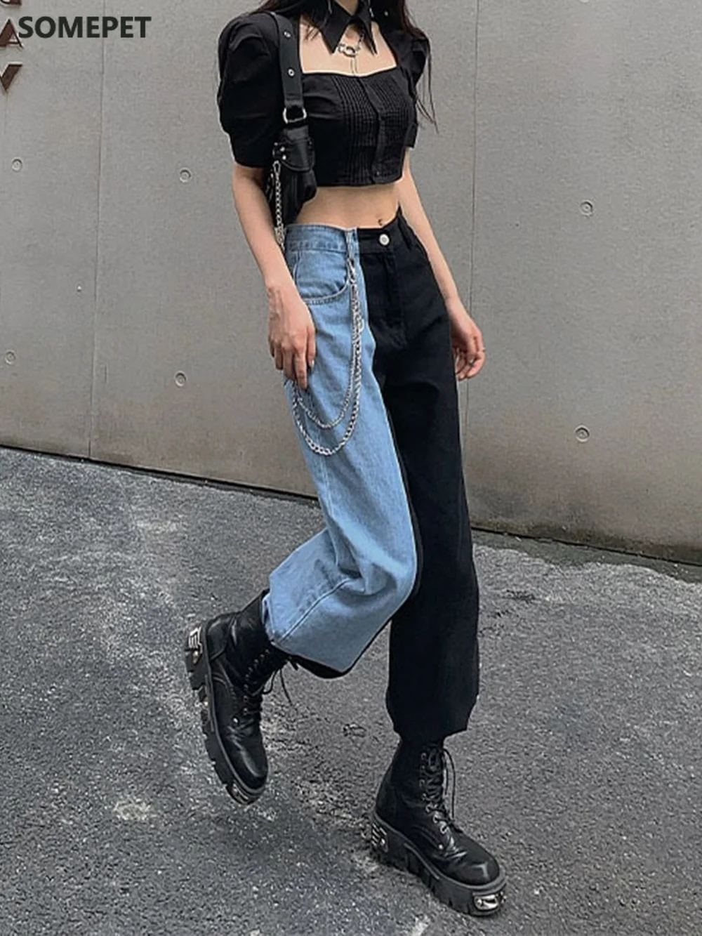 

Women's jeans woman high waist Pants patchwork baggy Jeans bananas Women's pants Jean women clothing Woman trousers