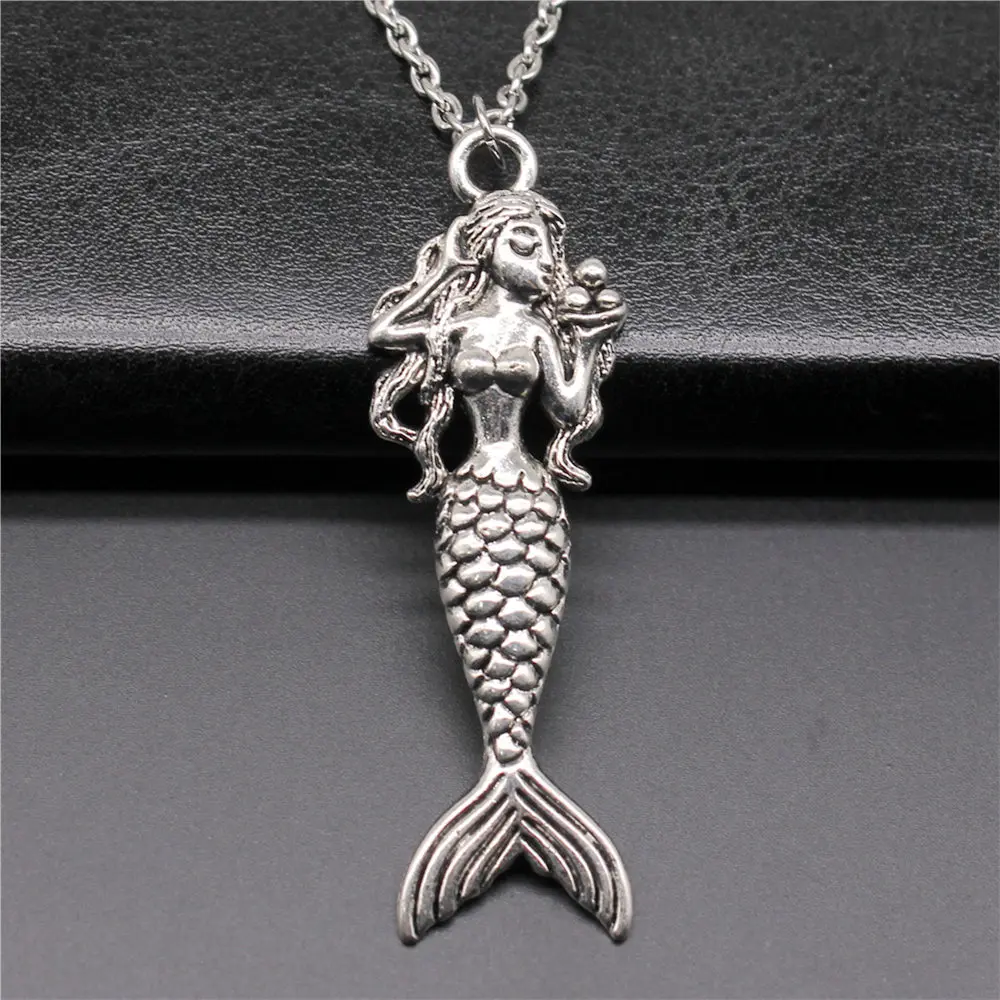 

1 Piece 20x62mm Mermaid Charms Necklace For Women Dropshipping Supplier Pendants Necklace Female Gift