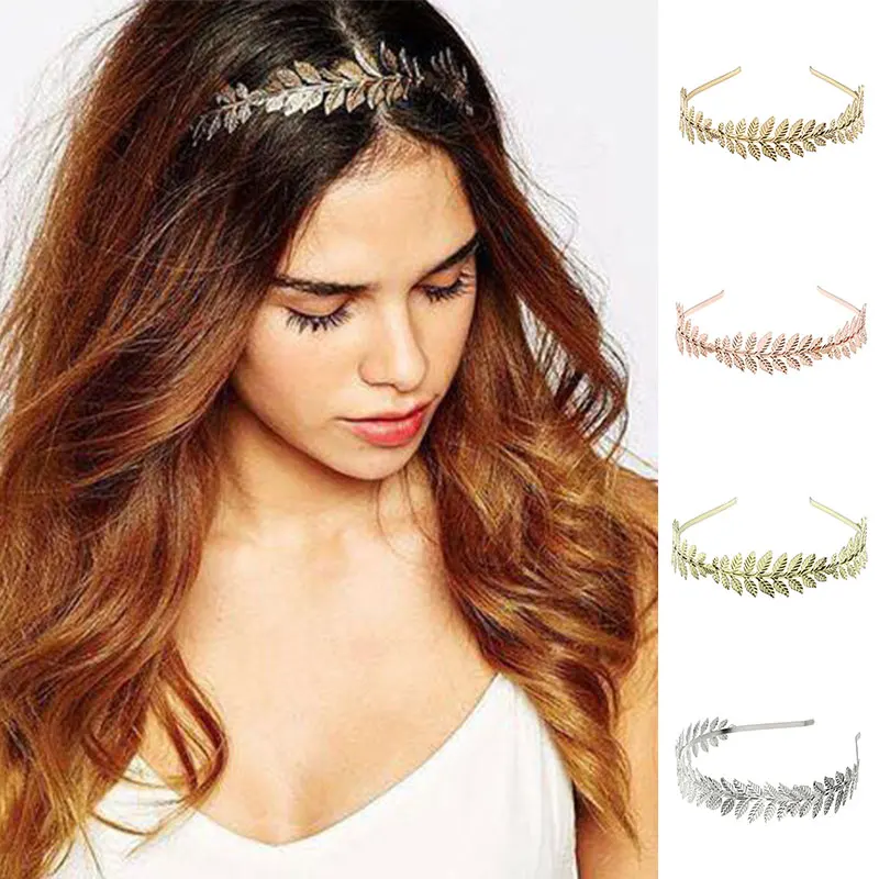 

Fashion metal Leaf Hair Hoop Headband Rhinestone Bride Hairbands For women Girls Bezel Hair Band Hair Accessories