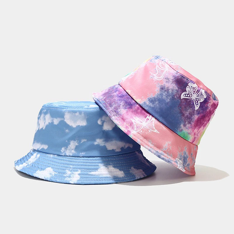 

2022 New Women Bucket Hat Butterfly Fire Cloud Print Fisherman Caps For Women Summer Autumn Outdoor Sun Hat