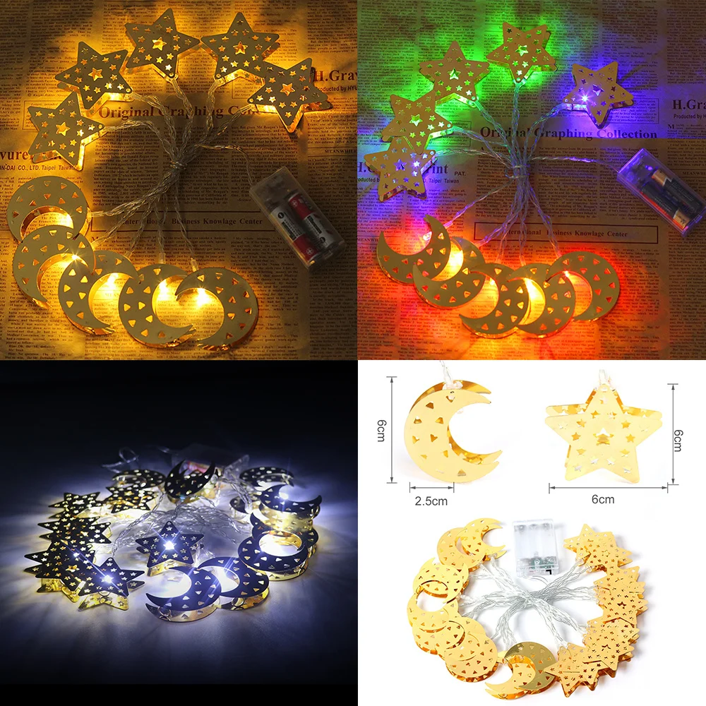 

EU Plug/Battery Moon Star LED Fairy String Light Garland EID Mubarak Ramadan Decoration Christmas Holiday Lighting Wedding Party