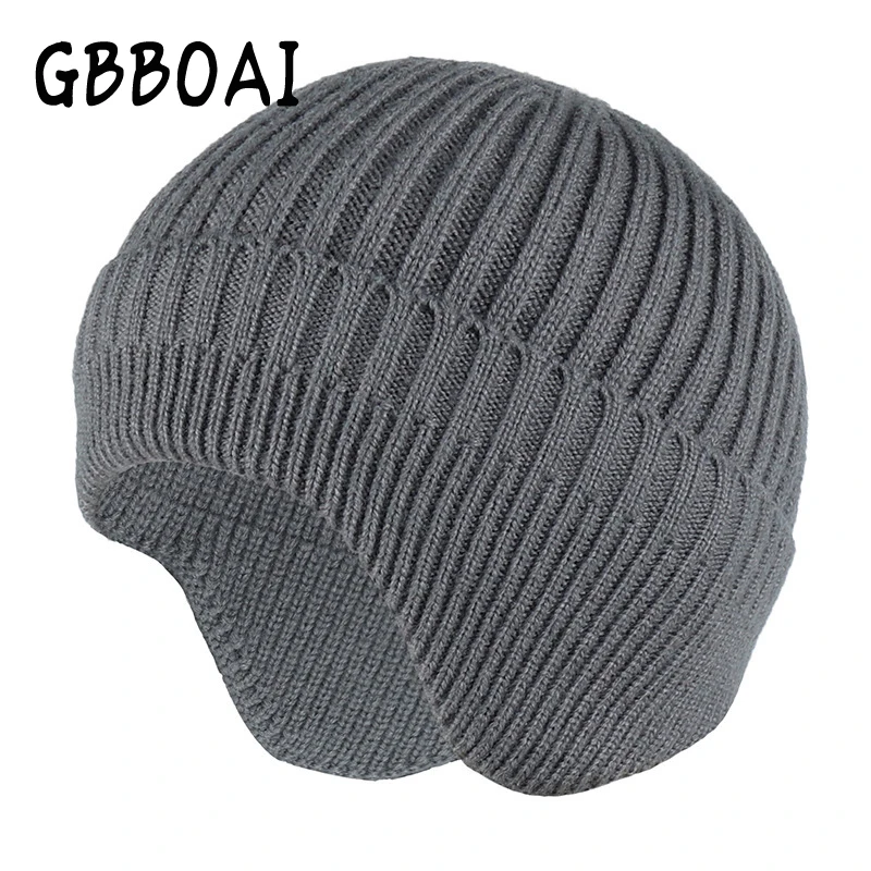 

Ear Flap Men Beanie Hat Winter Warm Knitted Caps Outdoor Ski Cap Female Bonnet Stocking Hats