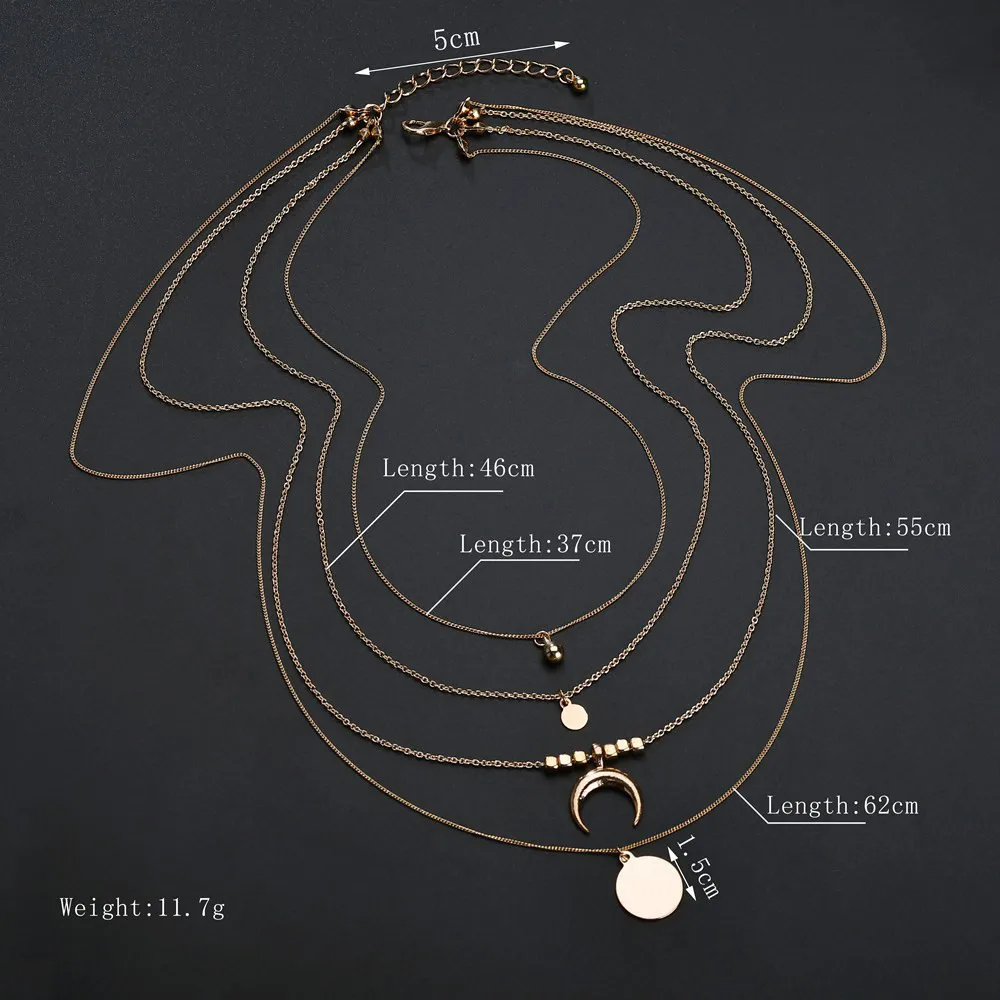 

Fashion Women's Neck Chain Crystal Multi-Layer Choker Collar Pendant Chain Girls Gold Necklace Jewelry