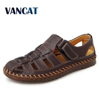 brand summer genuine leather roman mens sandals business casual shoes outdoor beach wading slippers mens shoes big size 39 48