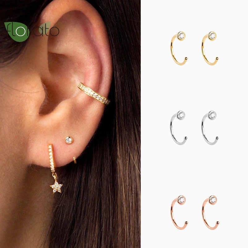 

925 Sterling Silver Geometry Line Stud Earrings for Women Round CZ Crystal Zirconia Prevent Allergy Earrings Teens Girls Jewelry
