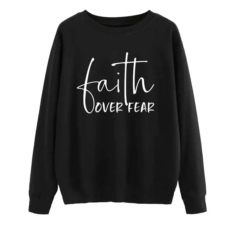 Женская толстовка с буквенным принтом Faith Over Fear милая графическим и круглым