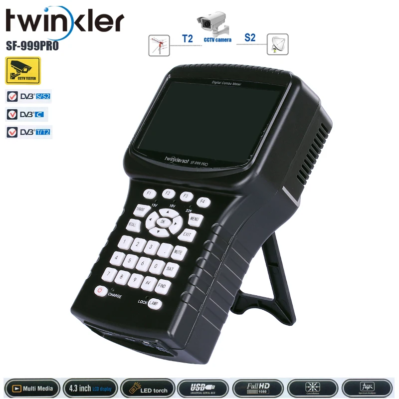 Twinkler SF-999PRO спутниковый искатель метр Поддержка DVB S2/DVB T2/DVB C/камера HD выход DSP технология PAL NTSC Satfinder метр
