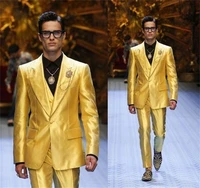 costumes hommes new fashion men suits business shiny yellow groom tuxedos wedding prom party dinner holiday jacketpantsvest