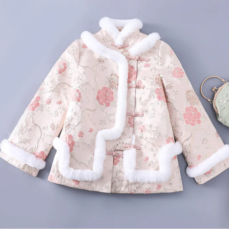 Retro Chinese Style Thickened Fashion Embroidery Jacquard Cotton Lined Tang Suit Women's Warm Jacket In Winter