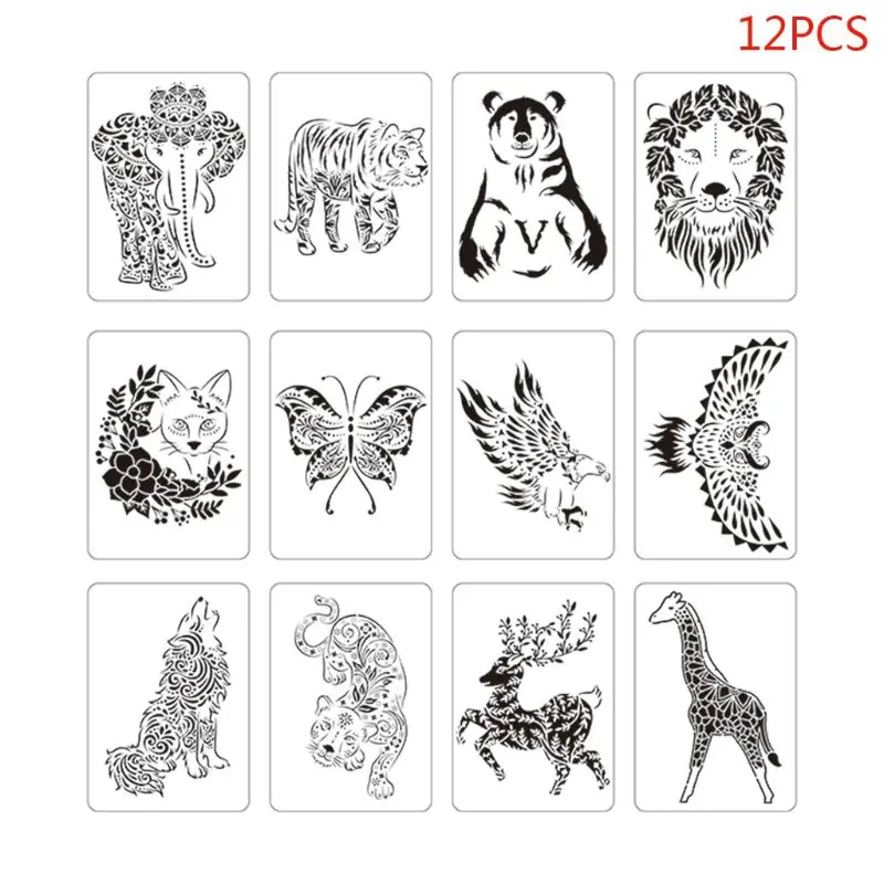 

12pcs/set Animals Stencil Drawing Template Ruler for Painting Board DIY Album