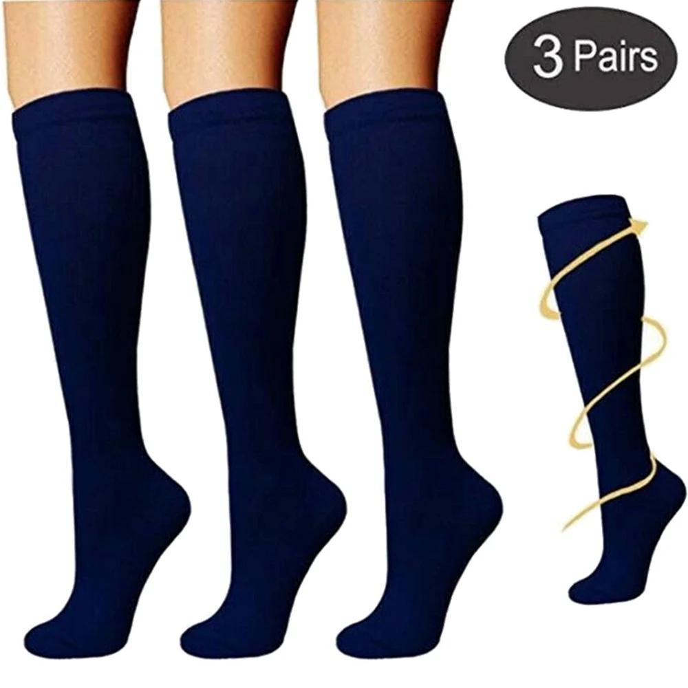 Palicy (3 Pairs) Compression Knee High Socks 20-30mm Hg Graduated Mens Womens S M L XL Foot Leg Support Stocking Sport Stockings