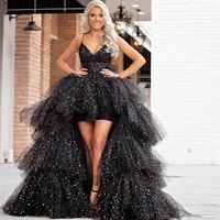 black high low wave point tulle dresses spaghetti strap lace up ball gown special occasion gown poofy tulle robes party wear