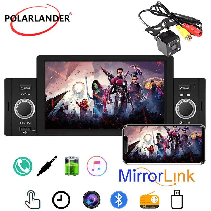 Автомагнитола 1 Din 5 дюймов Bluetooth ISP аудио стерео зеркальный сенсорный экран MP5