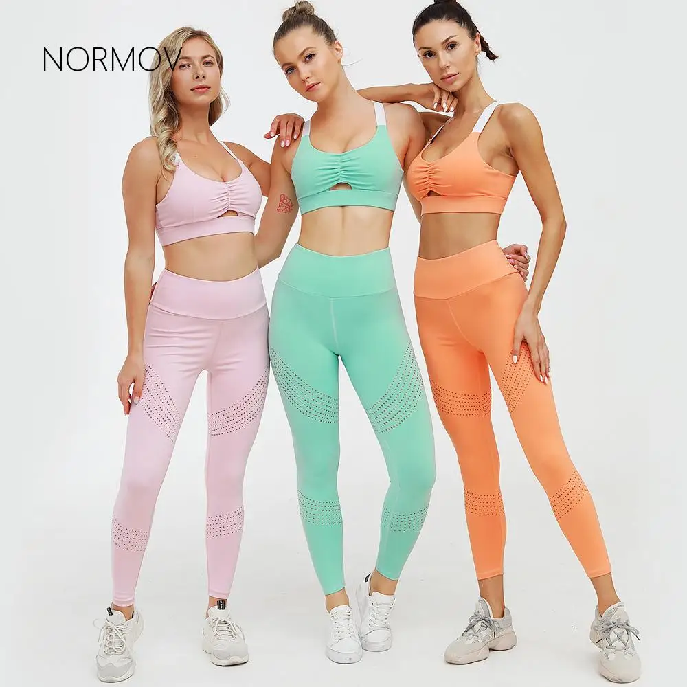 NORMOV 2 Pcs Sexy Slim Suit Women High Waist Slim Push Up Leggings Hip Lift Workout Athletic Pants  Elasticity Sportswear