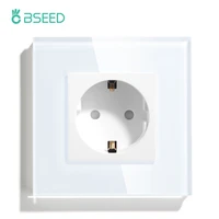 bseed eu wall socket 3 colors white black golden single glass crystal panel electrical outlet 16a 110v 240v socket