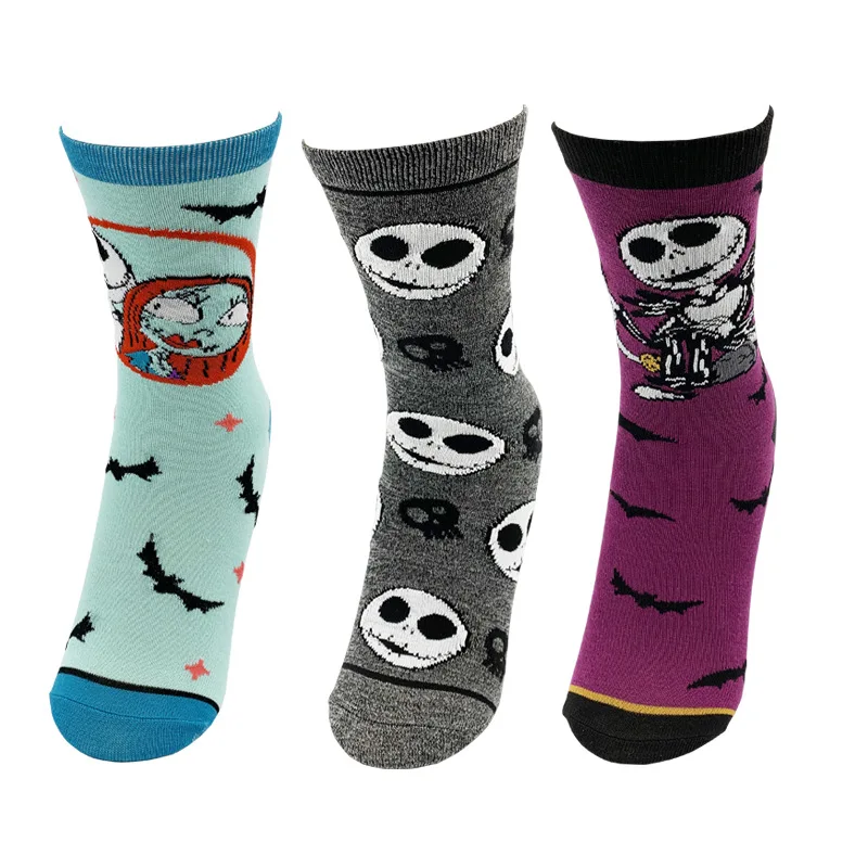 

3 Pairs Men Crew Sock Cartoon Unisex Mid Calf New Happy Funny Gift Personality Couples Sports Halloween Horrible Women's Socks