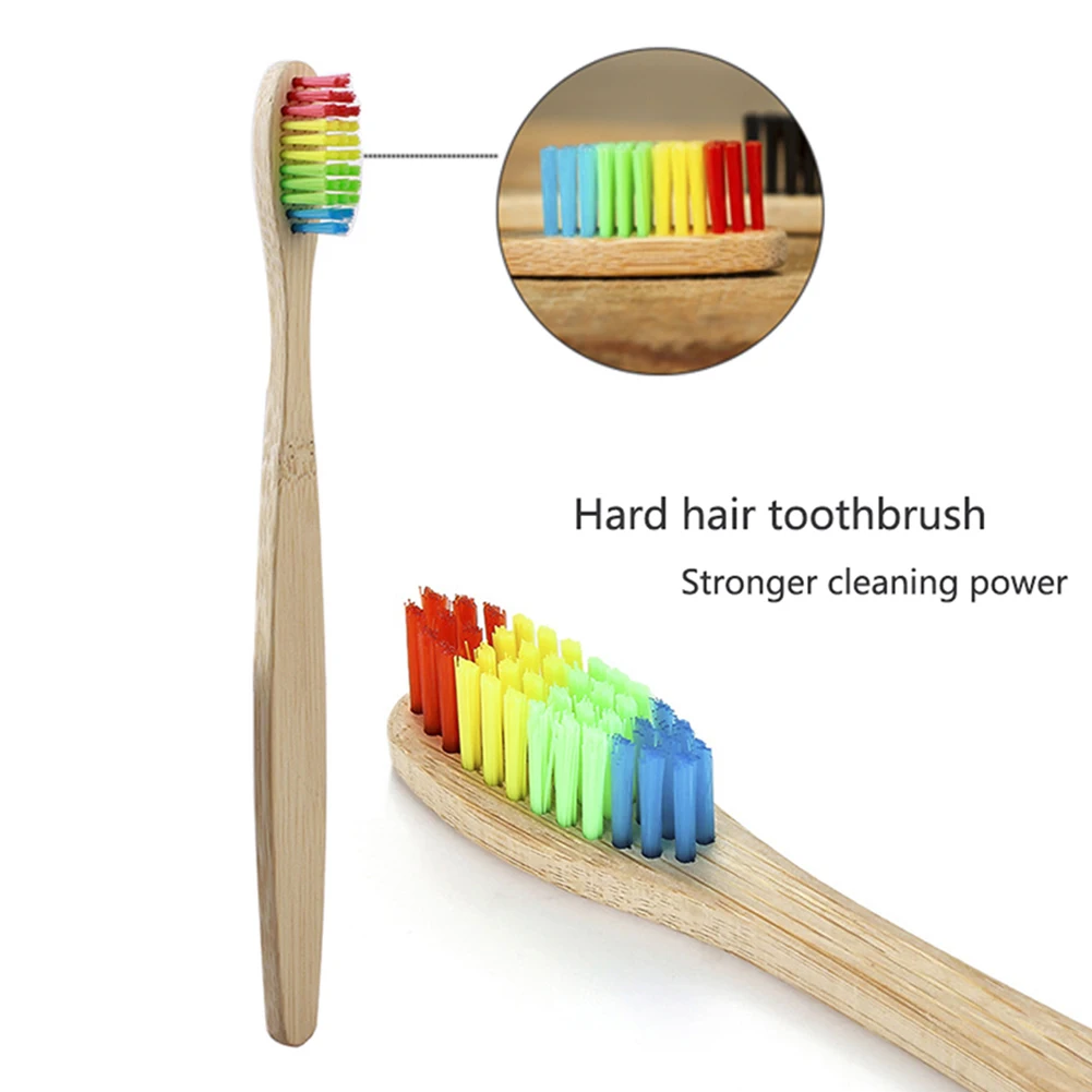 Бамбуковая зубная щетка радужная цветная твердая щетина биоразлагаемая