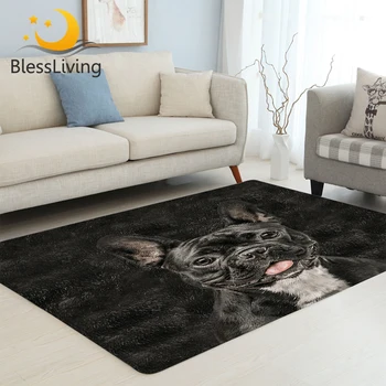 BlessLiving Bulldog Area Rug Red Dog Animal Living Room Carpet Black Non-slip Floor Mat Cute Area Rugs 3D Printed Home Decor 1