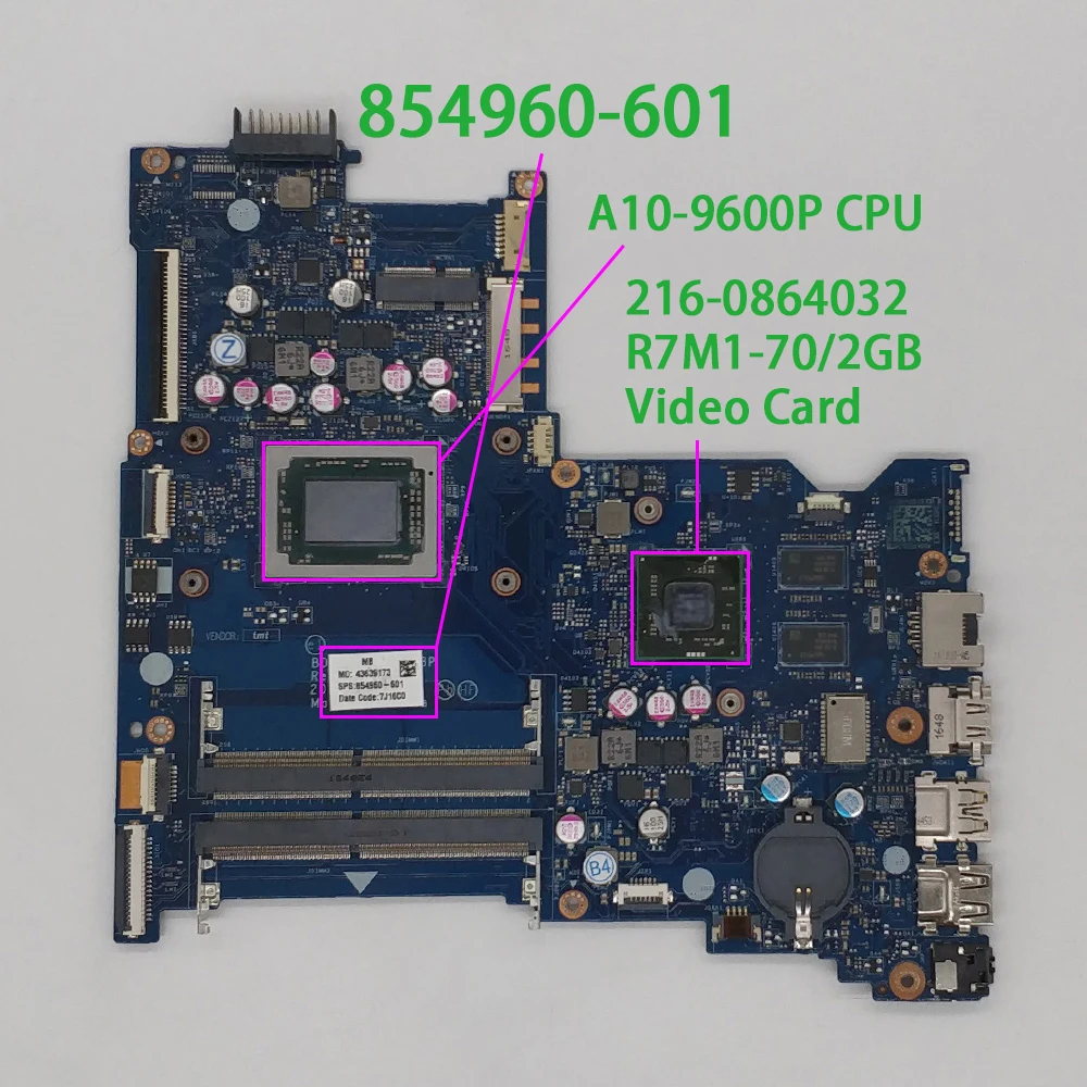 Kaufen 854960-601 854960-001 BDL51 LA-D713P W R7M1-70/2GB GPU W A10-9600P CPU Für HP NoteBook 15-BA Serie PC Laptop Motherboard