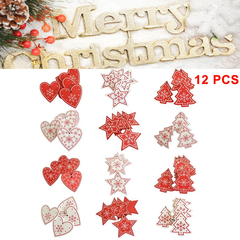 

12pcs New Year Wood Christmas Tree Ornament Wooden Hanging Pendants Gifts Snow Elk Christmas Decora adornos de navidad 3