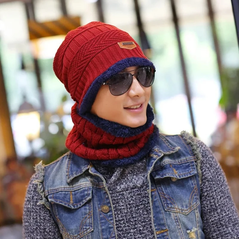 

New Winter Beanie Hats Scarf Set Warm Knit Hat Skull Cap Neck Warmer with Thick Fleece Lined Winter Hat and Scarf for Men Women