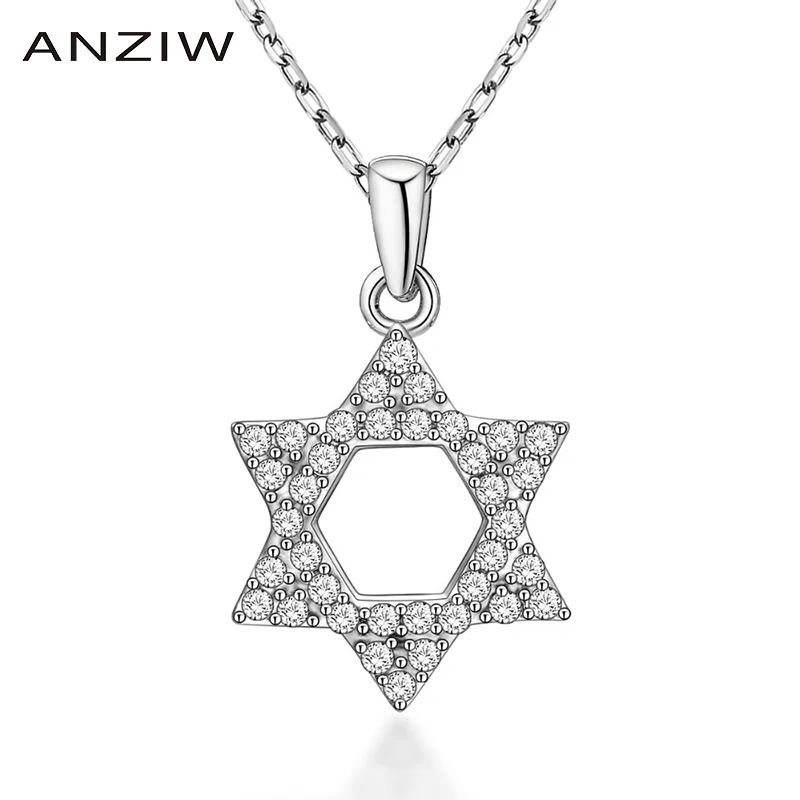 

ANZIW Luxury 925 Sterling Silver Pendant Necklace for Women Geometric Pendant Hallow Long Chain Necklace Wedding Jewelry