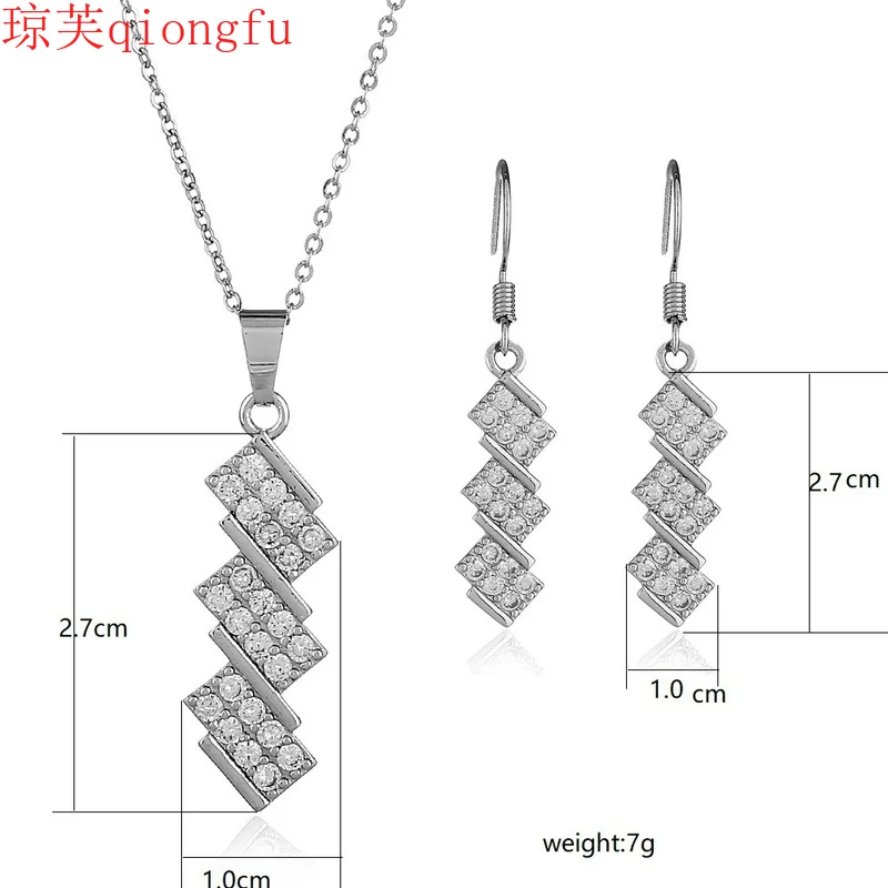 

Qiongfu Valentine's Day Bride Zircon Necklace and Earring Set Women's Stainless Steel Jewelry Indian Jewelry Set Cubic Zirconia
