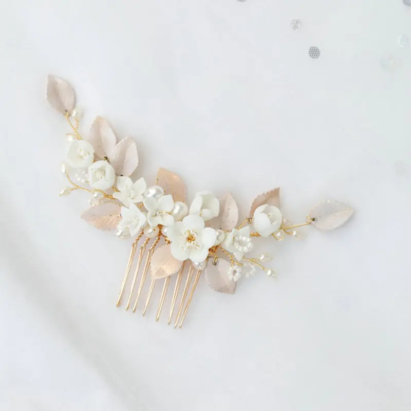 Романтическая Золотая гребень для волос в виде листьев нежная эмалевая шпилька с