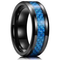 fashion mens 8mm stainless steel ring inlay blue carbon fiber titanium steel ring mens wedding party jewelry gifts