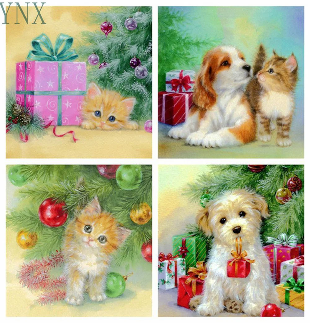 

5D DIY Full Home Decoration New Year Gift Diamond Cross Stitch Kit With Diamond Embroidery Mosaic Art Christmas Animal Dog Cat