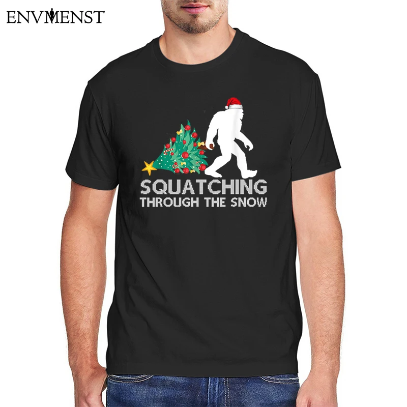 

Cotton Vintage Bigfoot Xmas Men's T Shirt Funny Christmas Gift Funny Graphic Oversized T Shirt for Men Tops Casual Streetwear