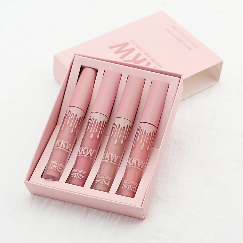 4 цвета блеска для губ KKW хит продаж водостойкая антипригарная матовая туманная