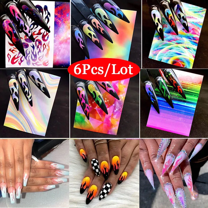 Modelones 6 шт./лот лазерная Серебряная наклейка для нейл арта голографическая с