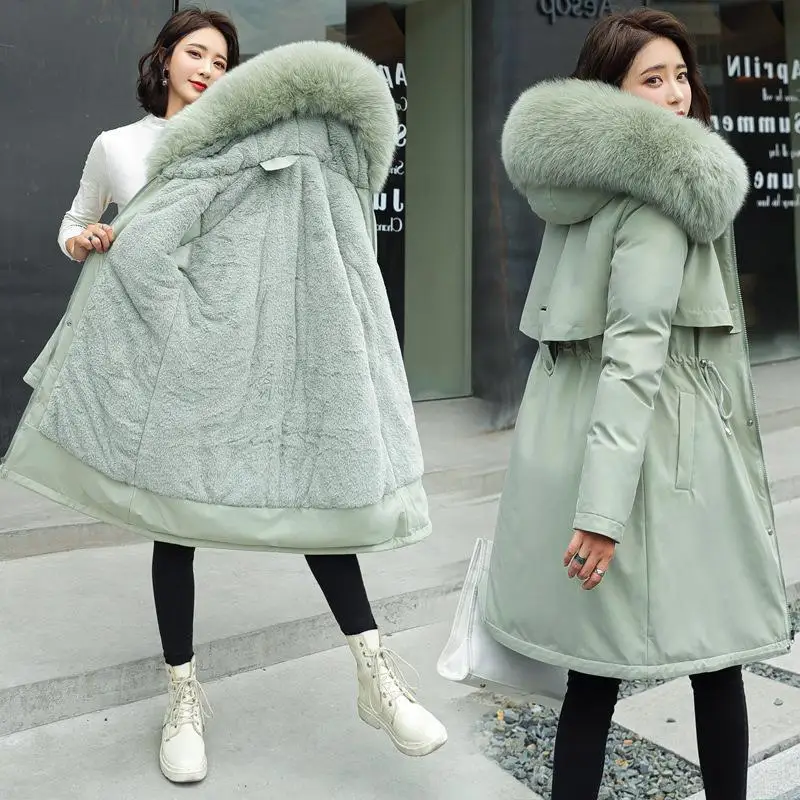 Pai Overcome Cotton-Padded Jacket Plus Velvet Winter New Women's Down Cotton Coat Mid-Length Waist Padded Jacket Thick