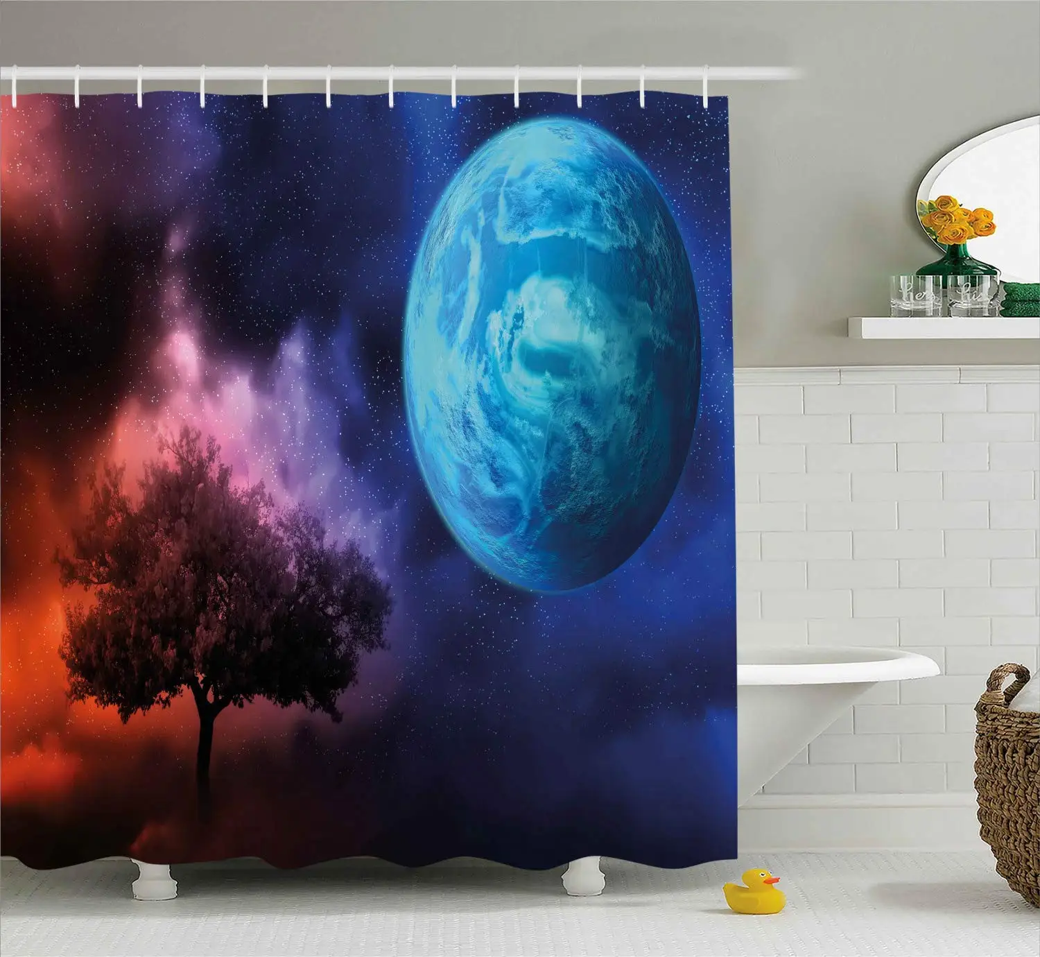 Космический душ занавеска Древо жизни тема с Луной древняя тайна