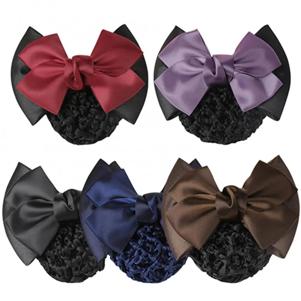 

Women Pro Bow Barrette Hair Clip Cover Bowknot Bun Net Snood Hairnet Accessory Salon Hairdressing Tool Hair Pins Hairstyle