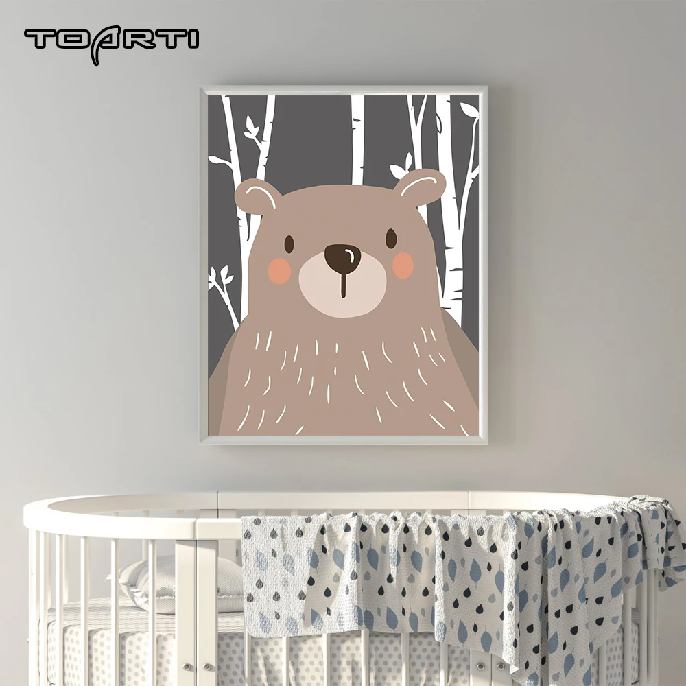 Мультфильм холст постер лесной животные лиса медведь настенная живопись для