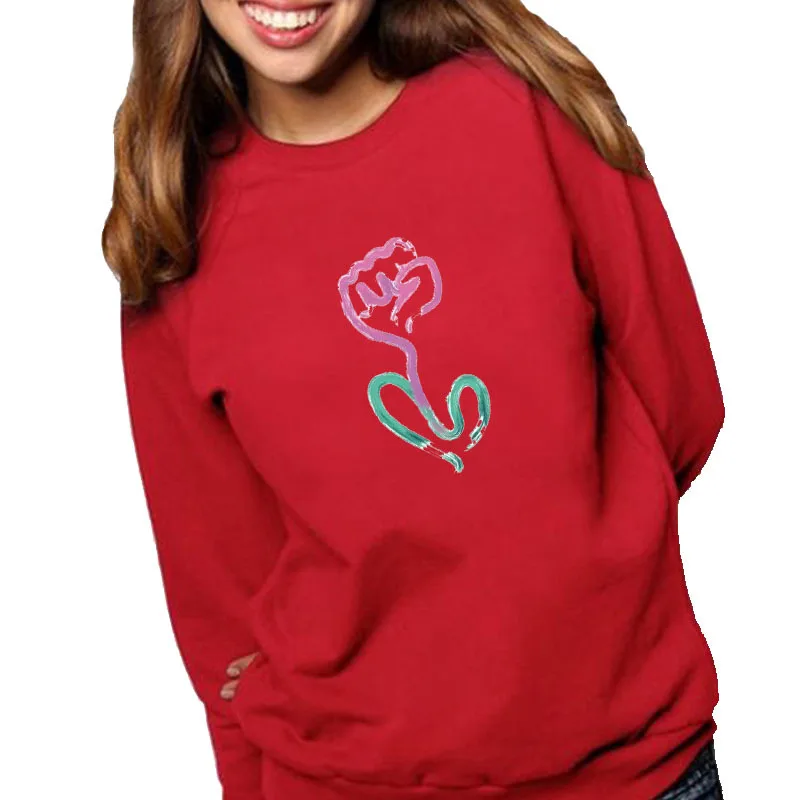 

Women Hoodie Fist Wild Flowers Printed Hoodies Women Fleece Long Sleeve O Neck Loose Sweatshirt Girls Pullovers Winter