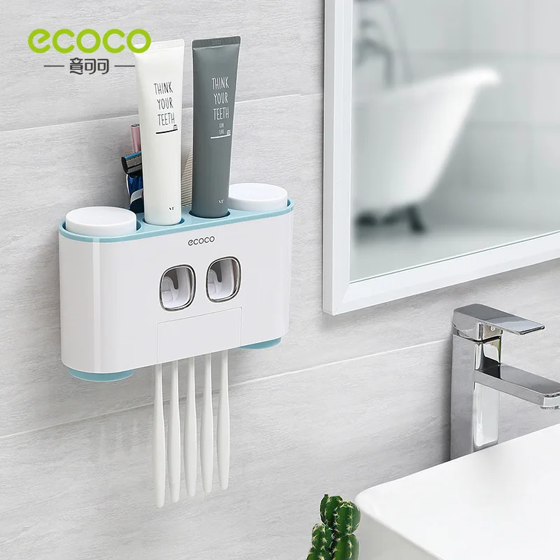 ecoco toothbrush holder auto squeezing toothpaste dispenser wall mount toothbrush toothpaste cup storage bathroom accessories free global shipping