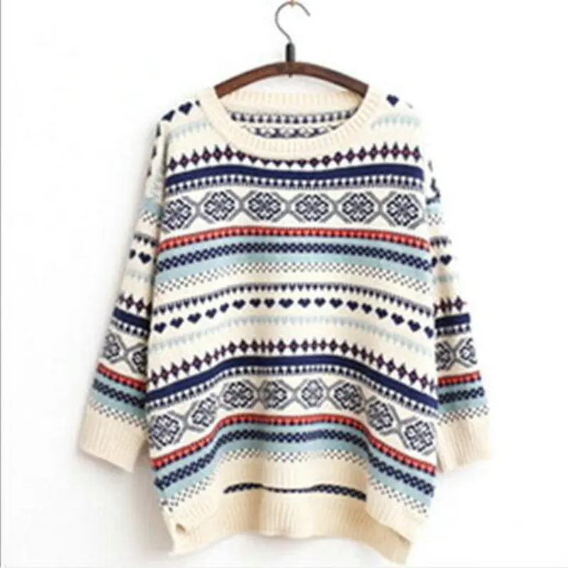Женский жаккардовый пуловер Свободный в этническом стиле модель XM05 2019 | Женская