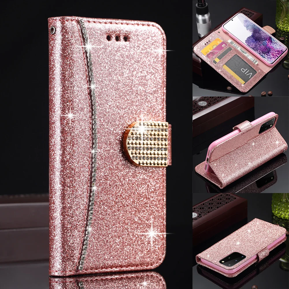 

Luxury Female Diamond Bling Leather 360 Case for Samsung S20 Ultra S10 Plus S10e S9 S8 S7 Edge A10 A20 A30 A50 Flip Wallet Cover