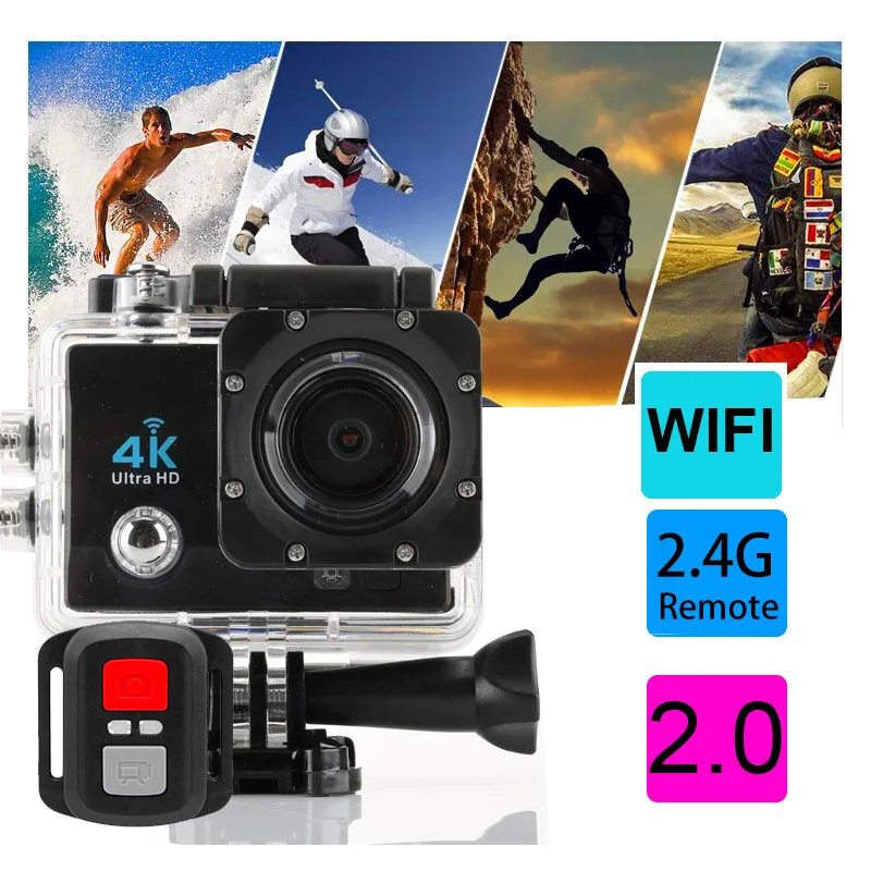 HD 4K Экшн-камера 30 м Водонепроницаемый 2,0 'экран 170D подводный 1080p Спортивная камера go extreme pro wifi камера