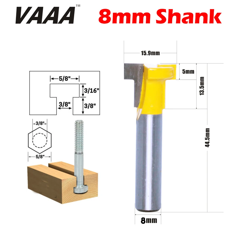 

VAAA 1 шт 8 мм хвостовик 3/8 "шестигранный болт т-болт т Т-образный паз фреза