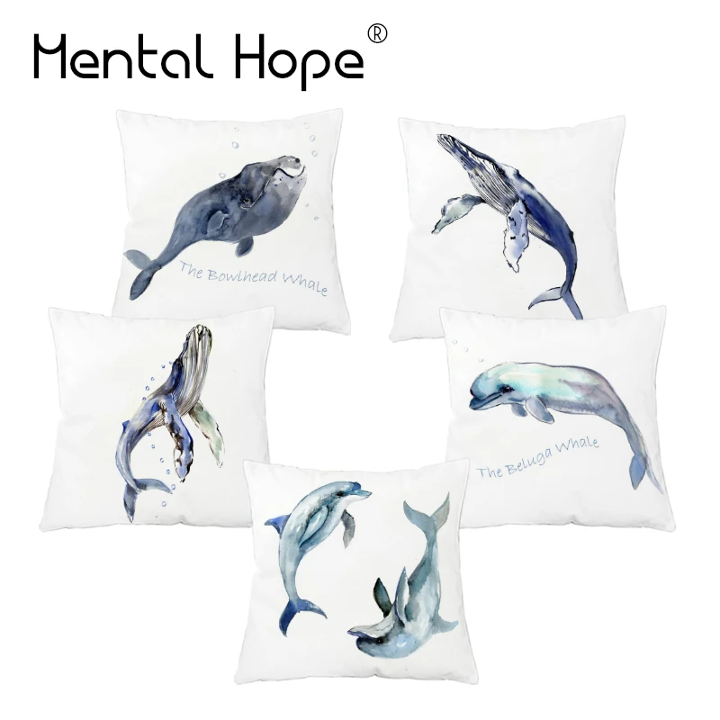 Наволочка для подушки с рисунком синего Кита плюшевая наволочка домашний декор